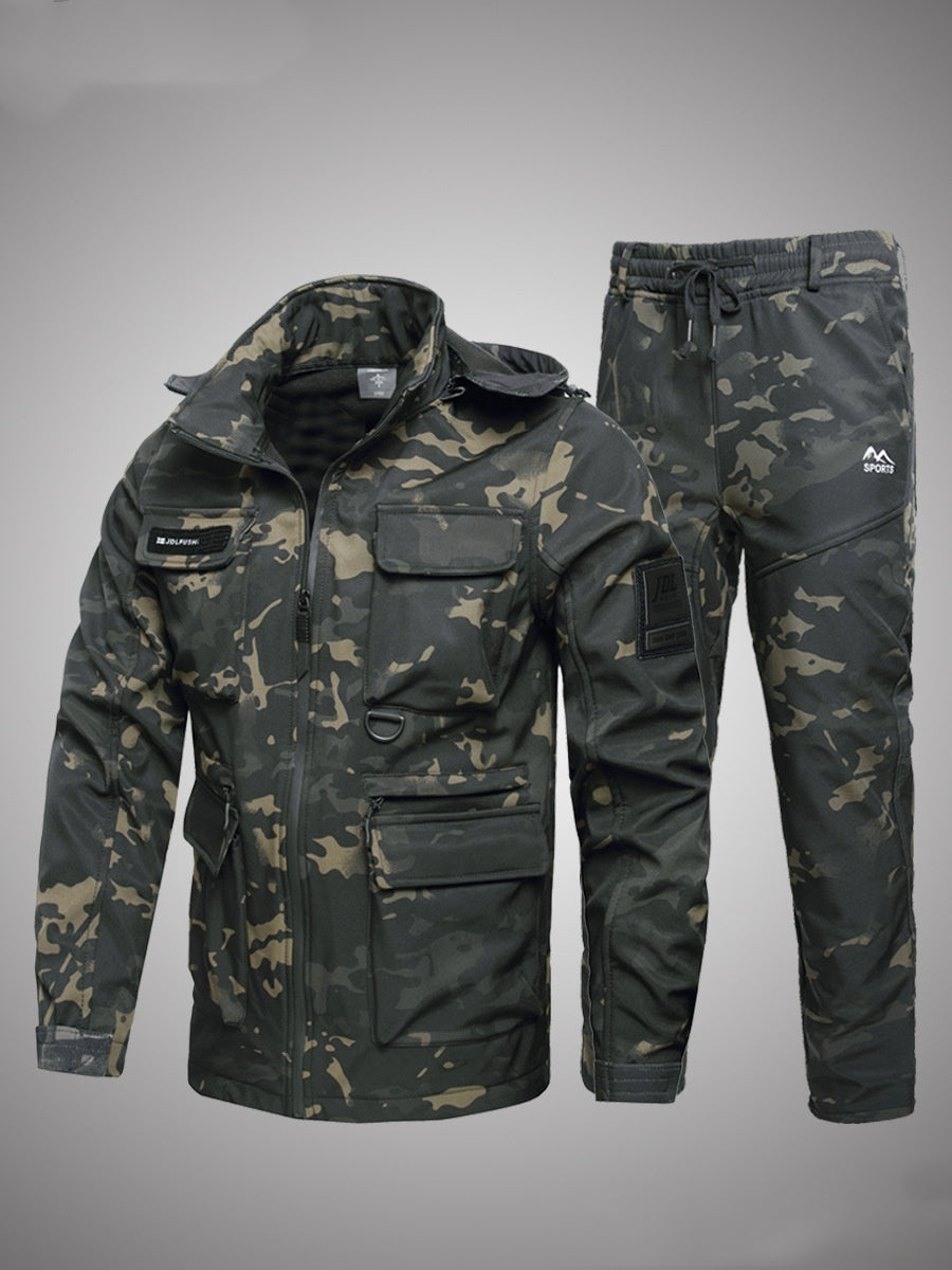 Men’s Fleece-lined Work Clothes Suit Men's Waterproof Labor Protection Clothing Warm Camouflage Clothing