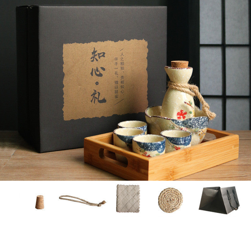 Japanese Retro Sake Wine Warmer Gift Box Set Hot Wine Shochu Pot Ceramic Wine Cup White Wine Household Wine Glass