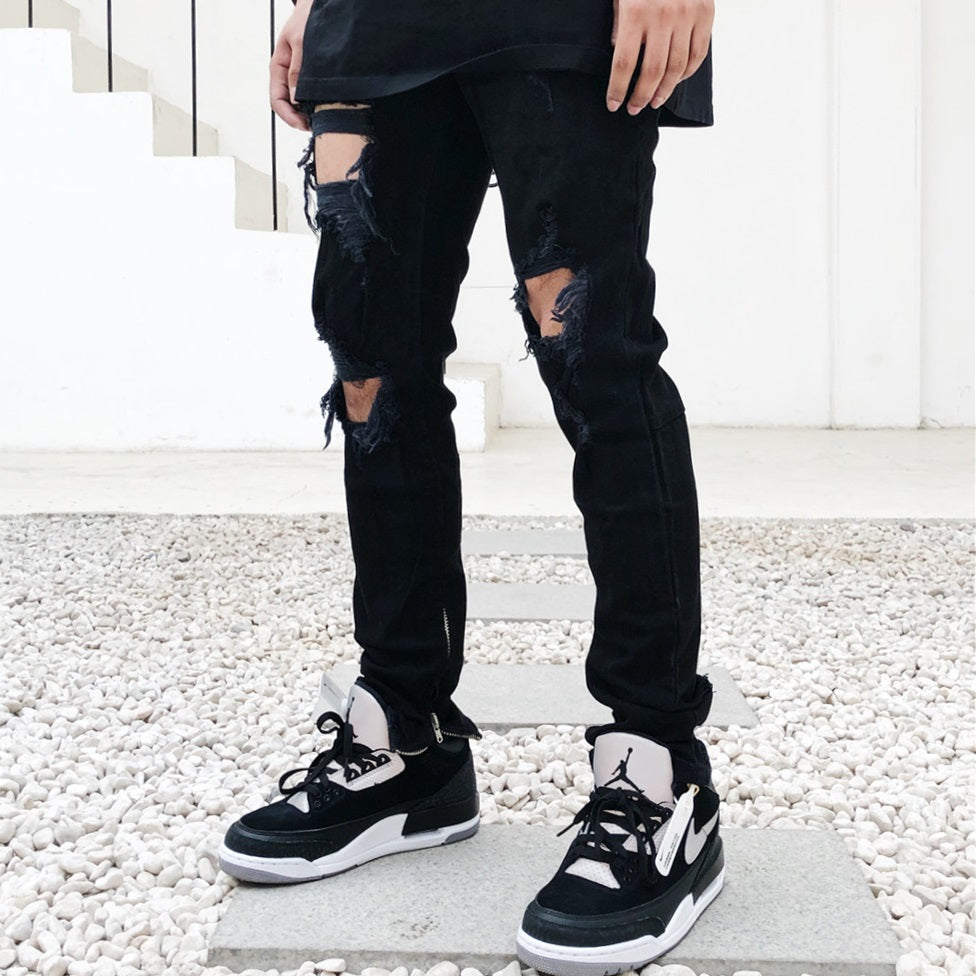 Jeans for men High Street Style Black Torn Jeans