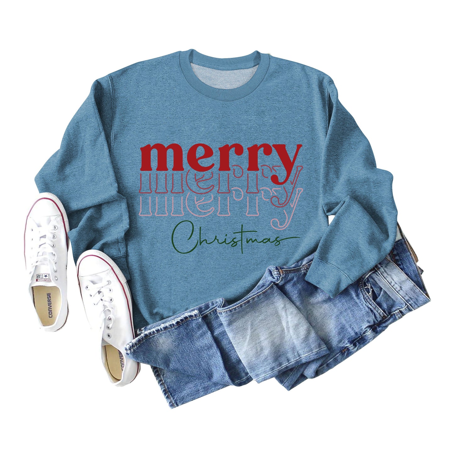 Letter Round Neck Christmas Loose Long Sleeve Sweater Girl