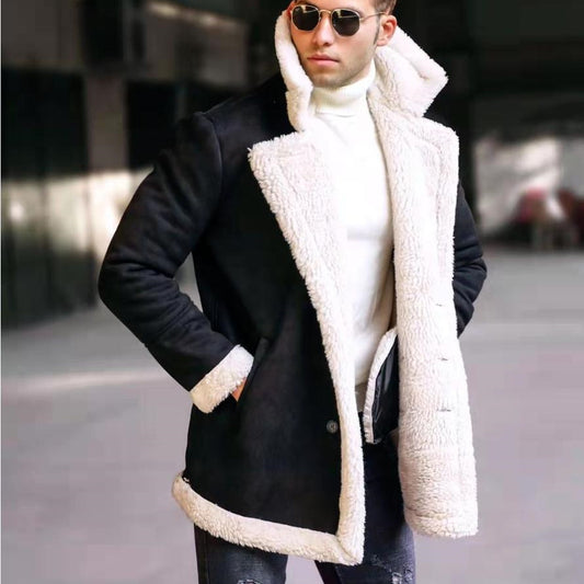 Men’s coat European And American Fur Integrated Men's Thickened Mid Length Jacket