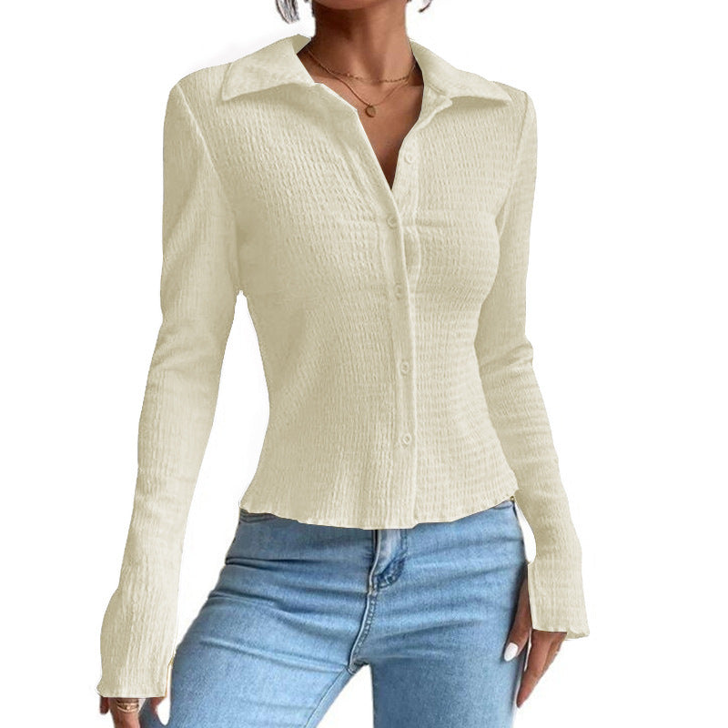 Women's Solid Color Stitching Split Sleeve Cardigan Button Top Lapel T-shirt