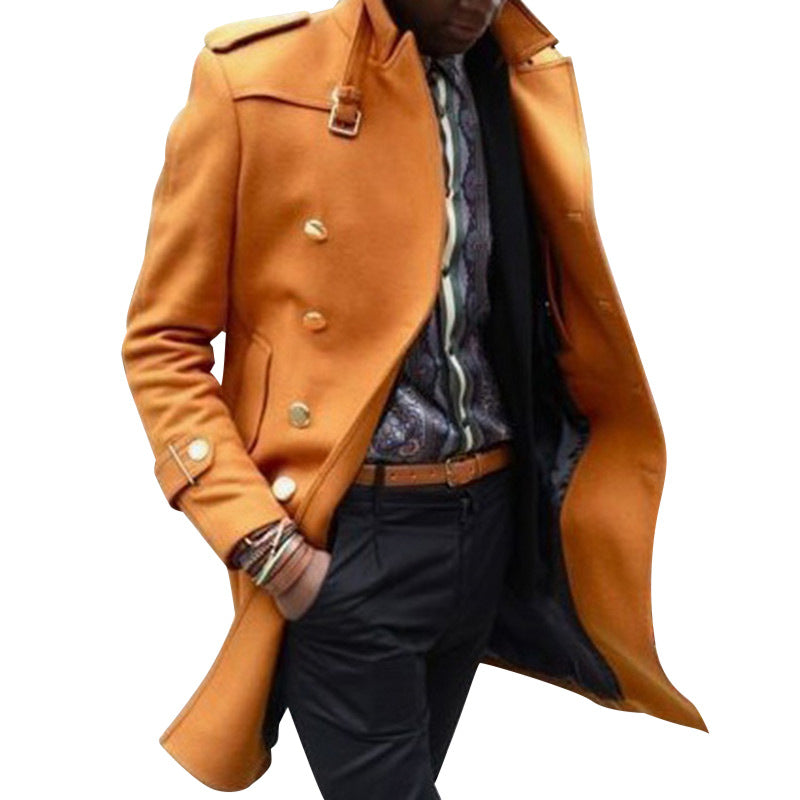 Men's Mid-length Solid Color Slim-fit Lapel Coat