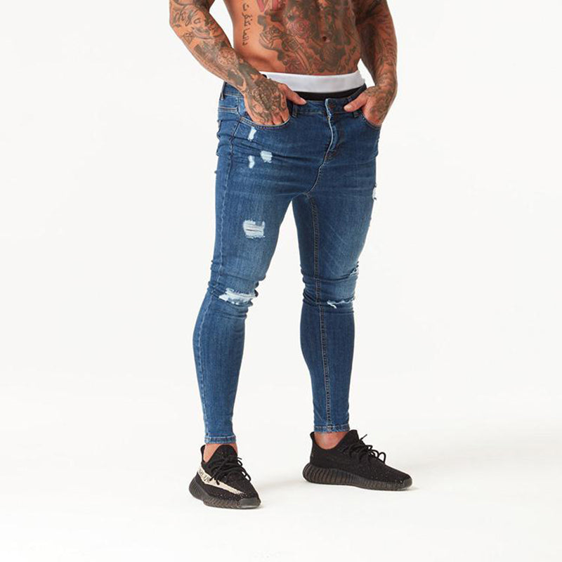 Over the Knee Men jeans Super Skinny Hip Hop Slim Jeans