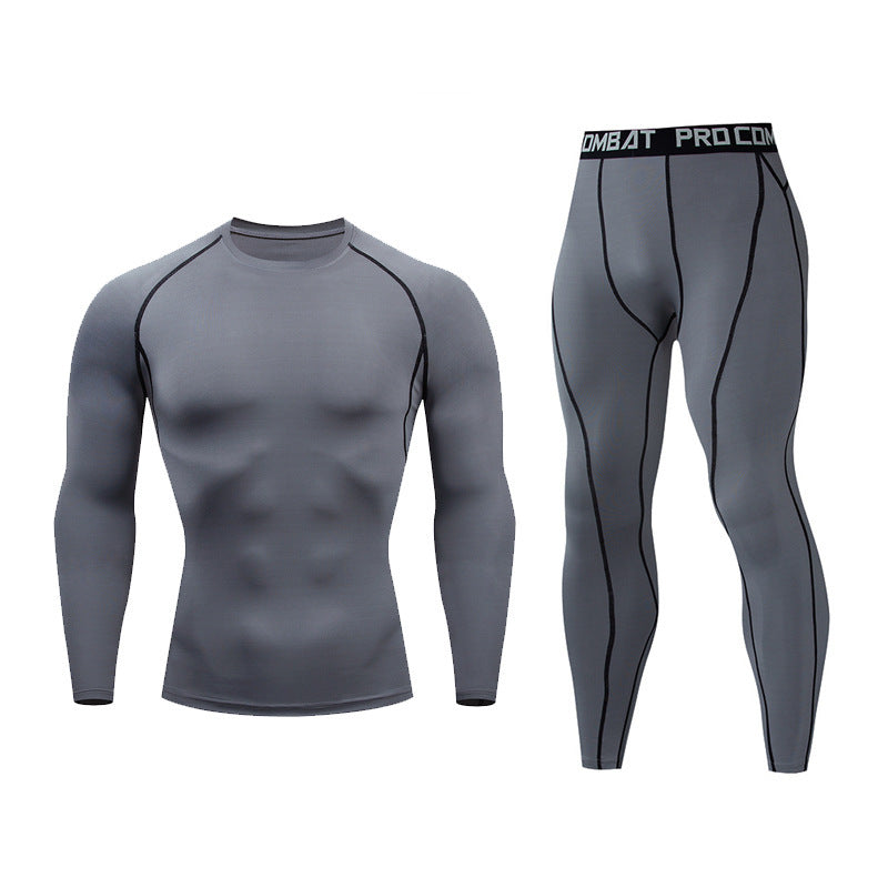 Fitness suit men's gym sports tights long-sleeved trousers quick-drying clothes basketball training equipment winter