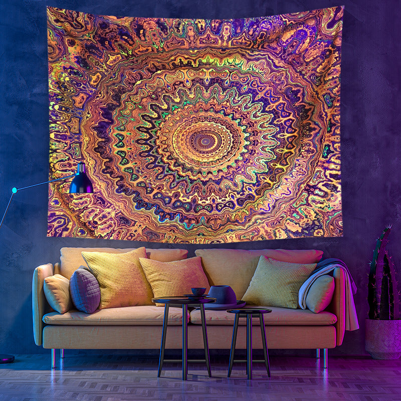 Fluorescent UV Light Seven Stars Bohemian Landscape Moon Phase Wall Hanging