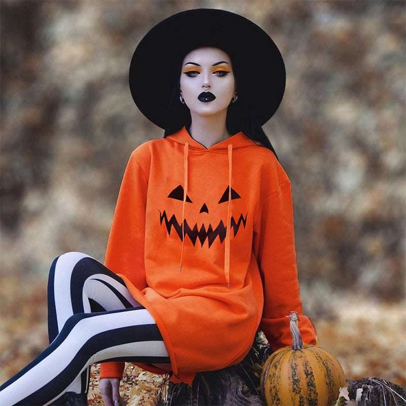 Halloween printed hooded sweatshirt casual dress