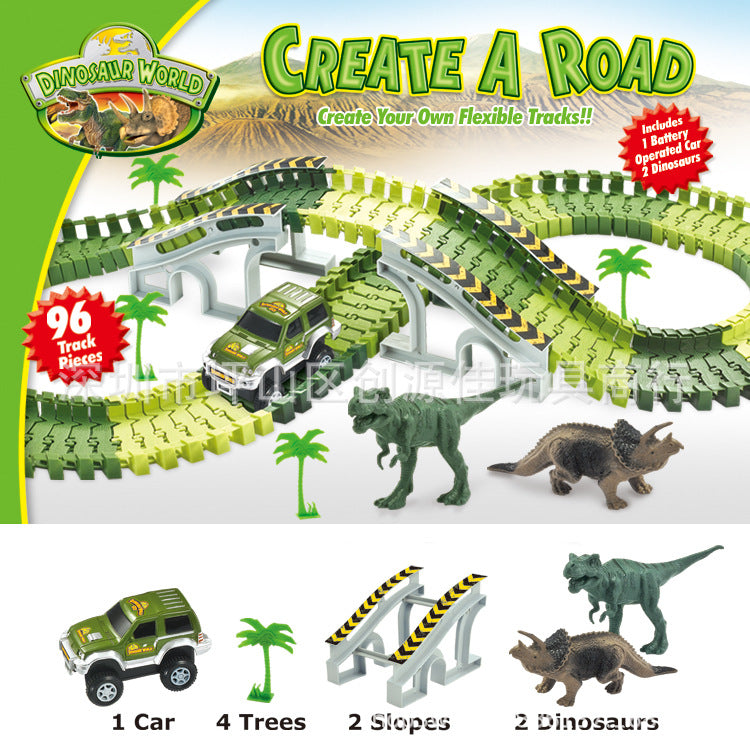 Dinosaur electric track car toy DIY assembly double - layer puzzle toy