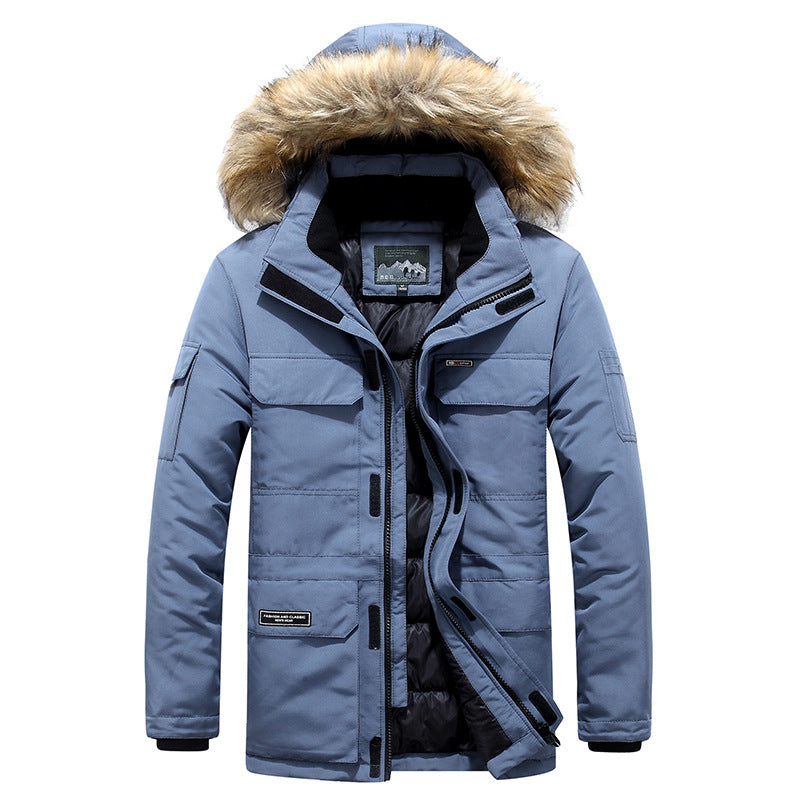 Cotton padded jacket with medium and long woolen collar