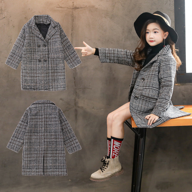 Girl gray plaid houndstooth coat for girls