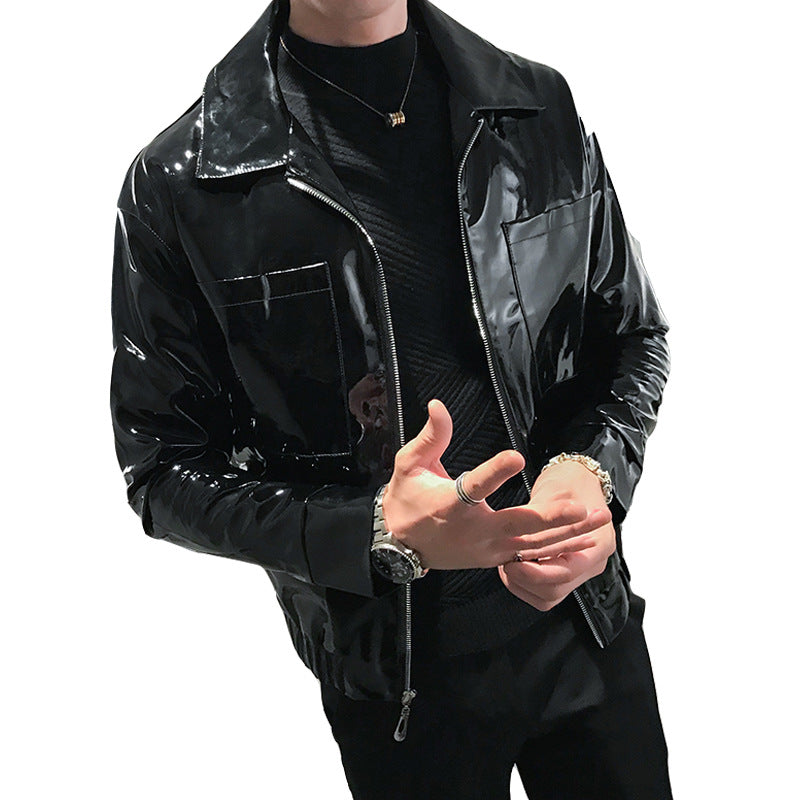 Handsome motorcycle jacket for men PU leather leather lapel jacket