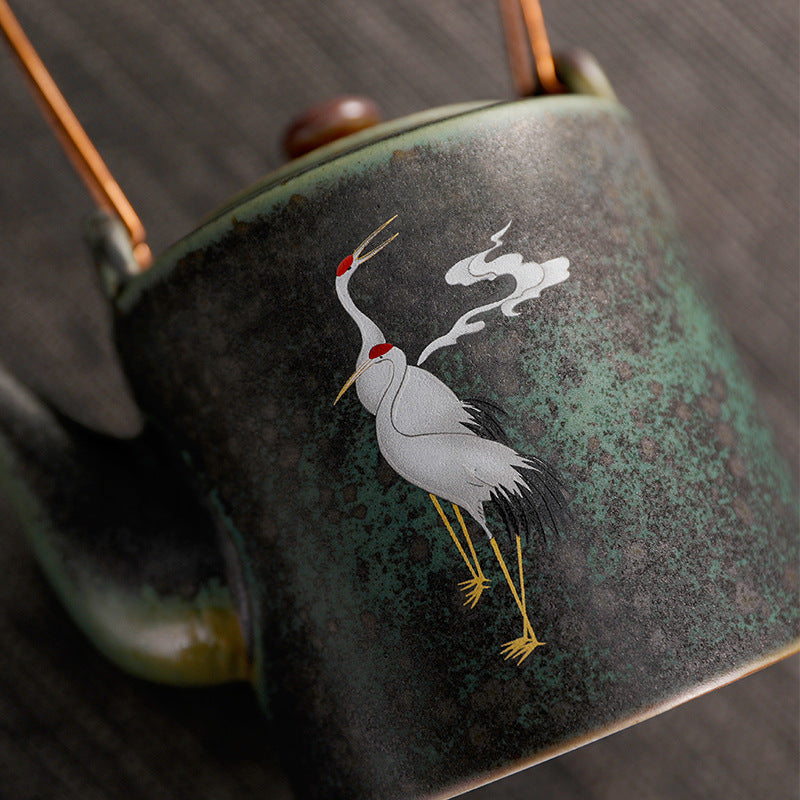 Crane Chengxiang Handle Pot Ceramic Retro Tea Set