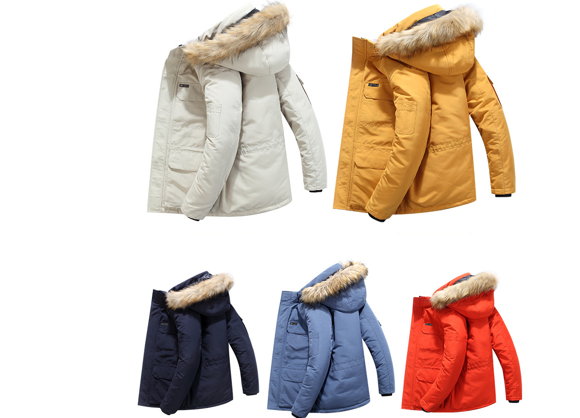 Cotton padded jacket with medium and long woolen collar