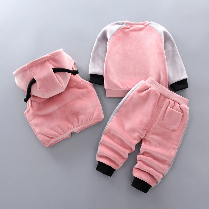 Fleece Thickening Boy Baby Suit Baby girl fleece Sweater Tide set