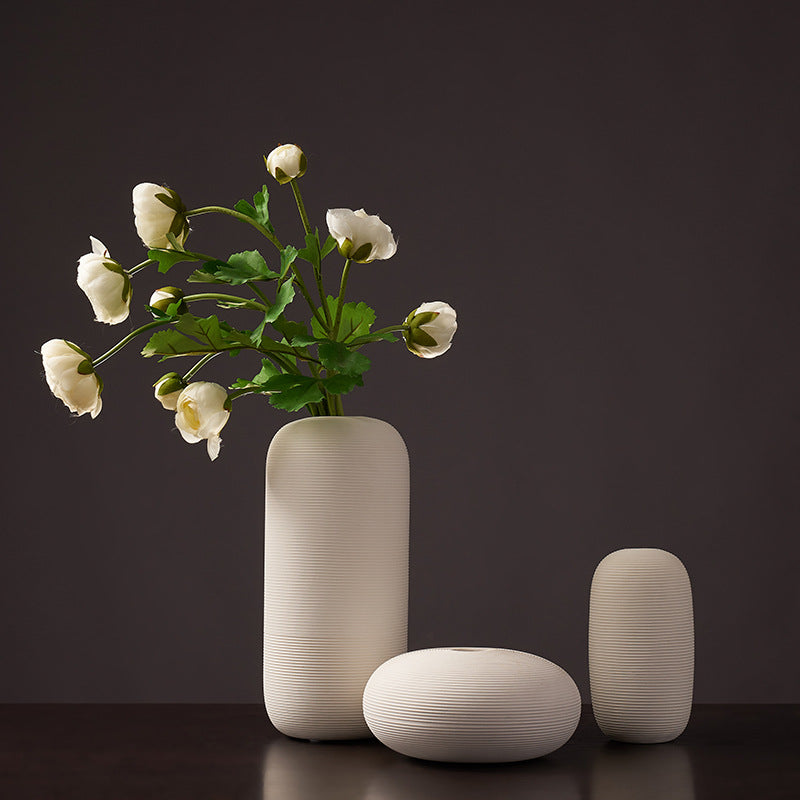 White Simple Nordic Vases Porcelain Living Room Tabletop Decoration Retro Ceramic Plain Vase For Dried Flowers Home Garden