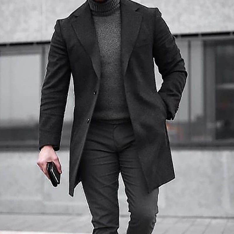 Men’s coat Mid-Length Coat Slim Solid Color Windbreaker Men