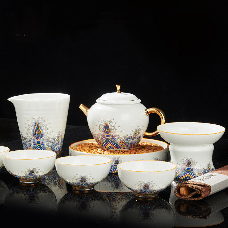 Golden Silk Enamel Six-cup Pot With Gift Set