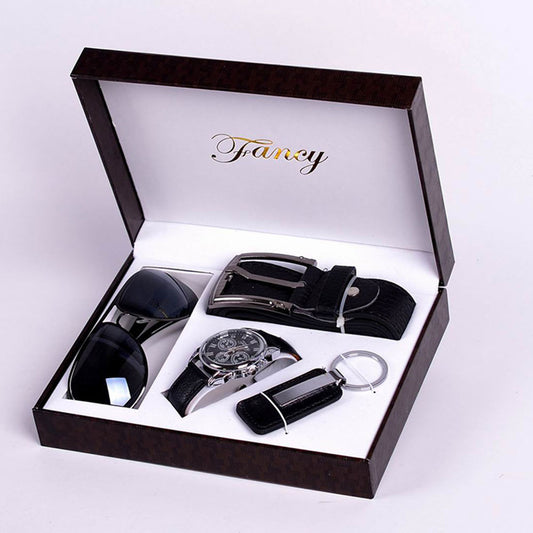 Personality Round PU BandQuartz Watch Gift Set