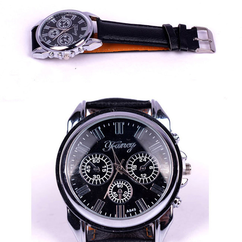 Personality Round PU BandQuartz Watch Gift Set