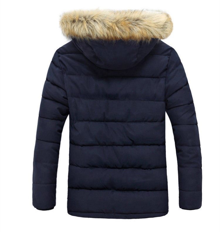 Men’s Winter jacket Fur Collar Cotton-Padded Jacket Men's Korean Style Slim Mid-Length Men's Student Padded Jacket And Velvet Thick Hooded Jacket