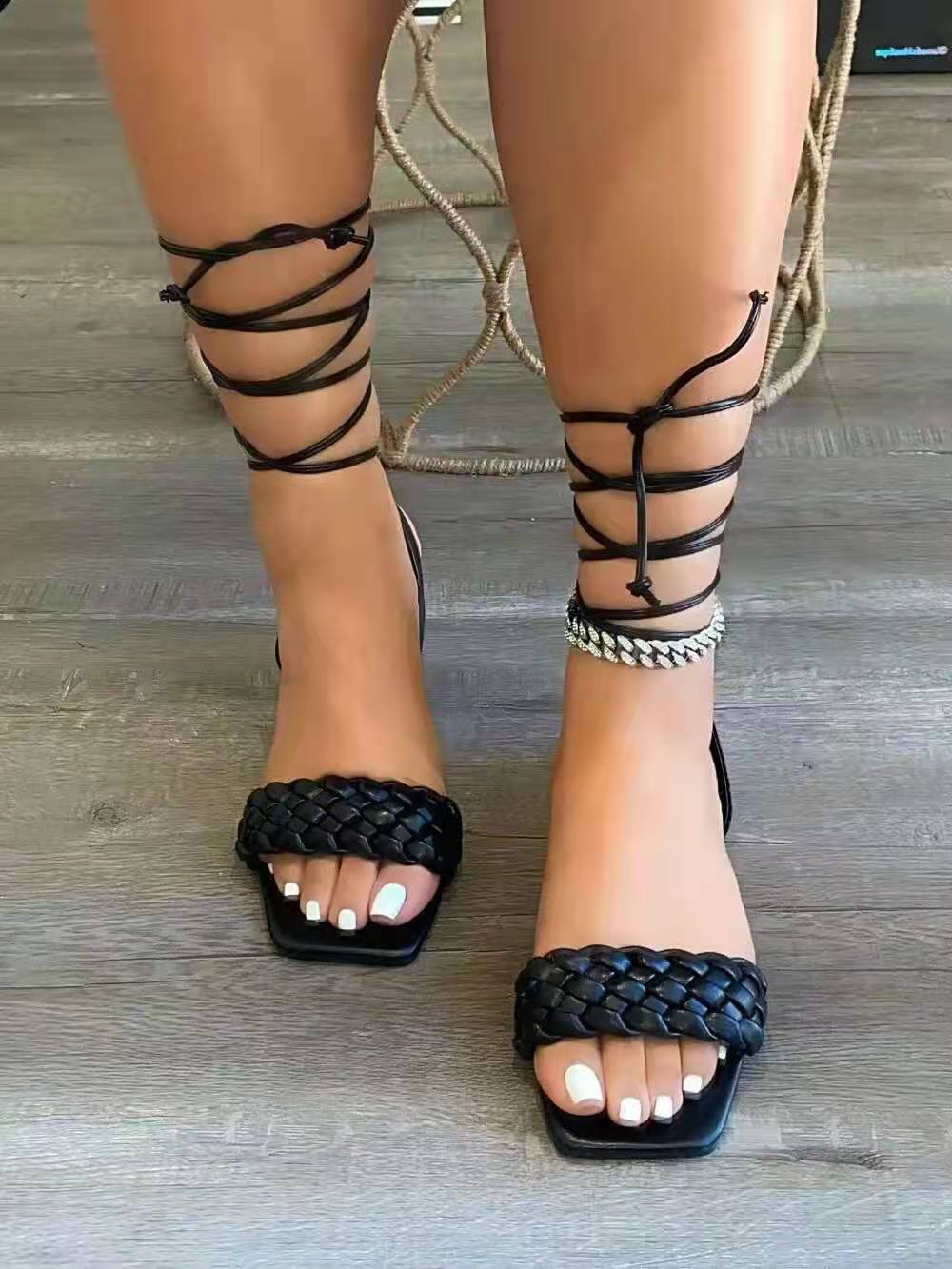 Lace Wrap Flat Casual Ladies Sandals And Slippers Women European And Beautiful Shoes In Stock Slippers Women Laces