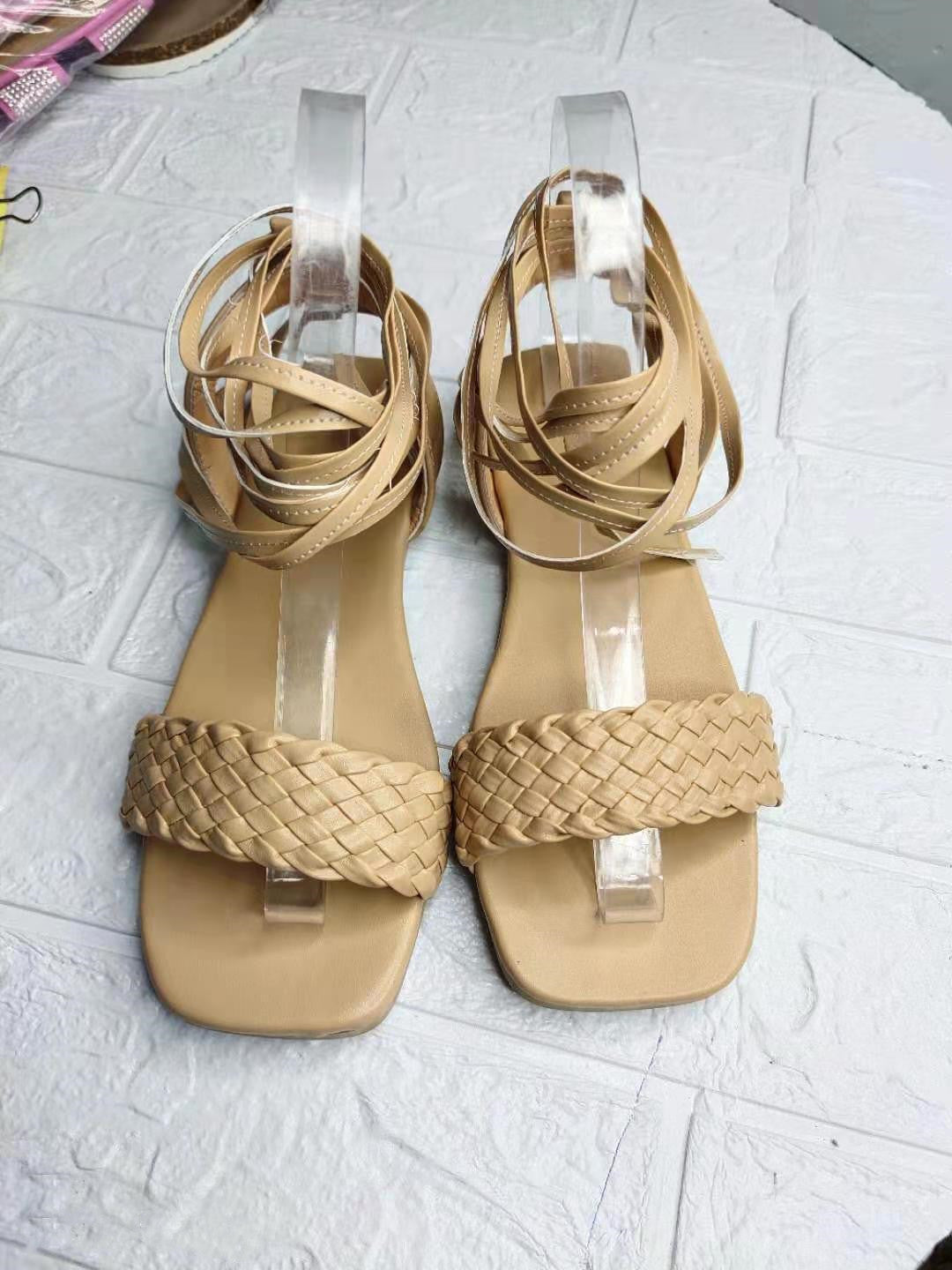 Lace Wrap Flat Casual Ladies Sandals And Slippers Women European And Beautiful Shoes In Stock Slippers Women Laces