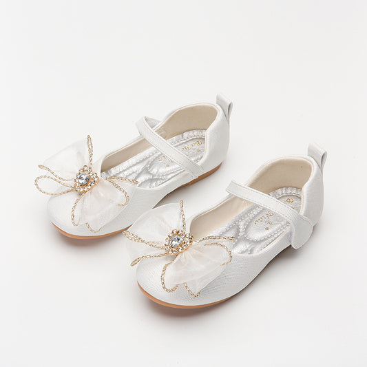 Cute Bow Rhinestone Soft Sole Flat Shoes