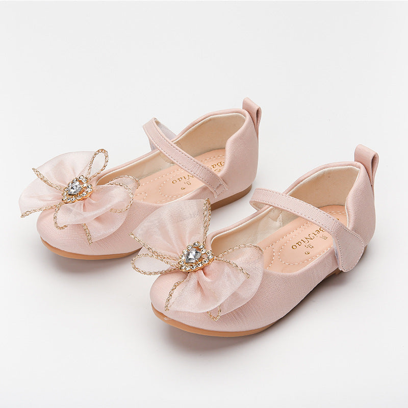 Cute Bow Rhinestone Soft Sole Flat Shoes