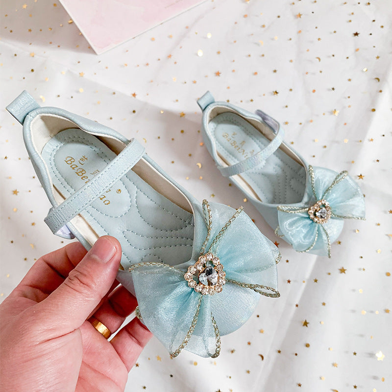 Cute Bow Rhinestone Soft Sole Flat Shoes