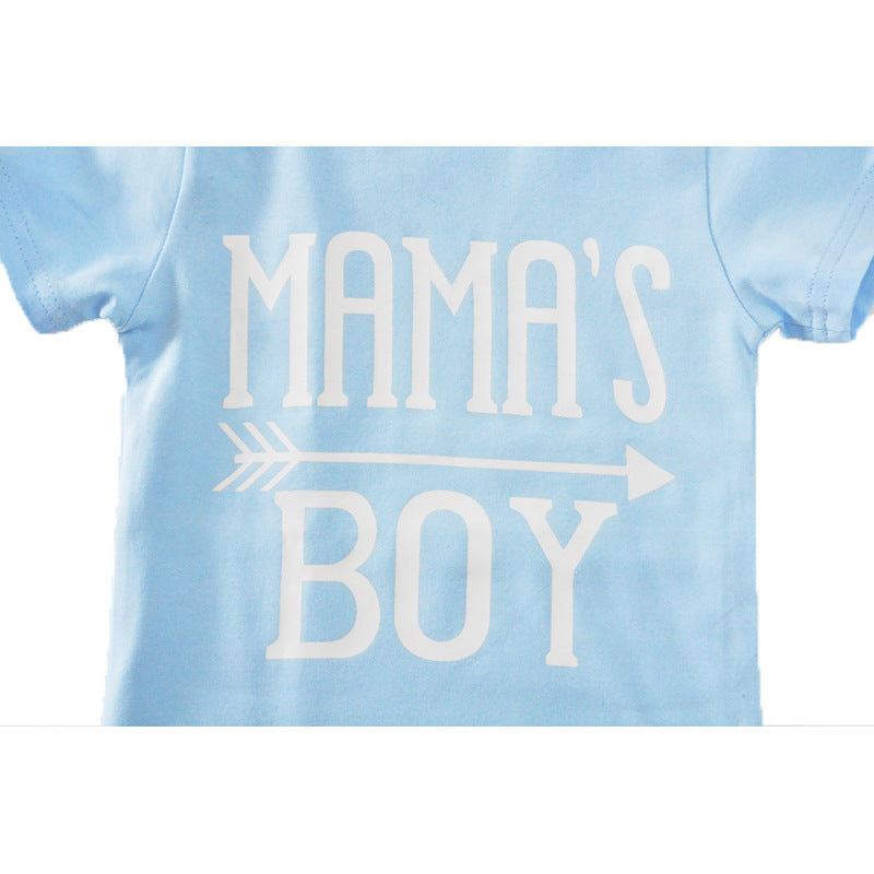 Children's Clothing Boy Suit Short-Sleeved T-Shirt Blue Letter Arrow Geometric Pants Baby Two-Piece Suit