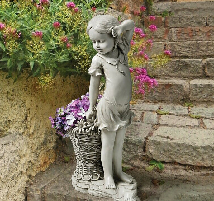 Lawn-Ornament Planter-Basket Statue-Sculpture Figurine Yard Decor Flower-Girl Garden