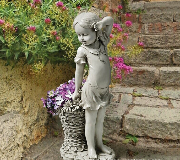 Lawn-Ornament Planter-Basket Statue-Sculpture Figurine Yard Decor Flower-Girl Garden