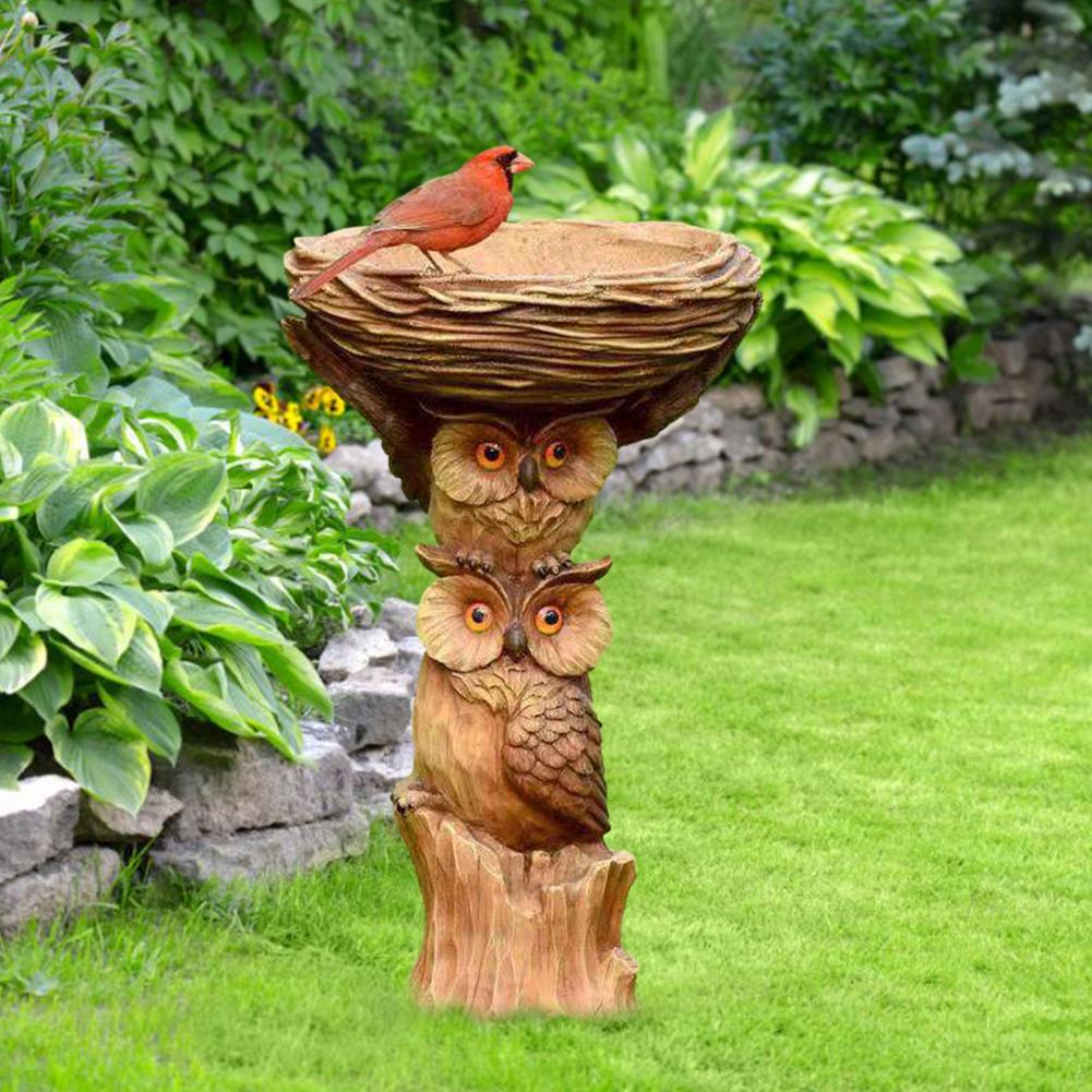 Bird Bath & Feeder Pedestal Free Standing Garden Bird Outdoor bath Tray Owl Dsgn