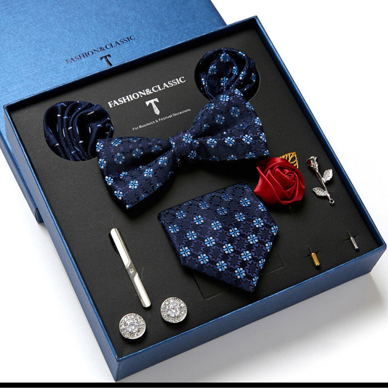 New Men's Gift Box Tie Fashion Business Striped Necktie Square Scarf Combination Set Gift Box Gift