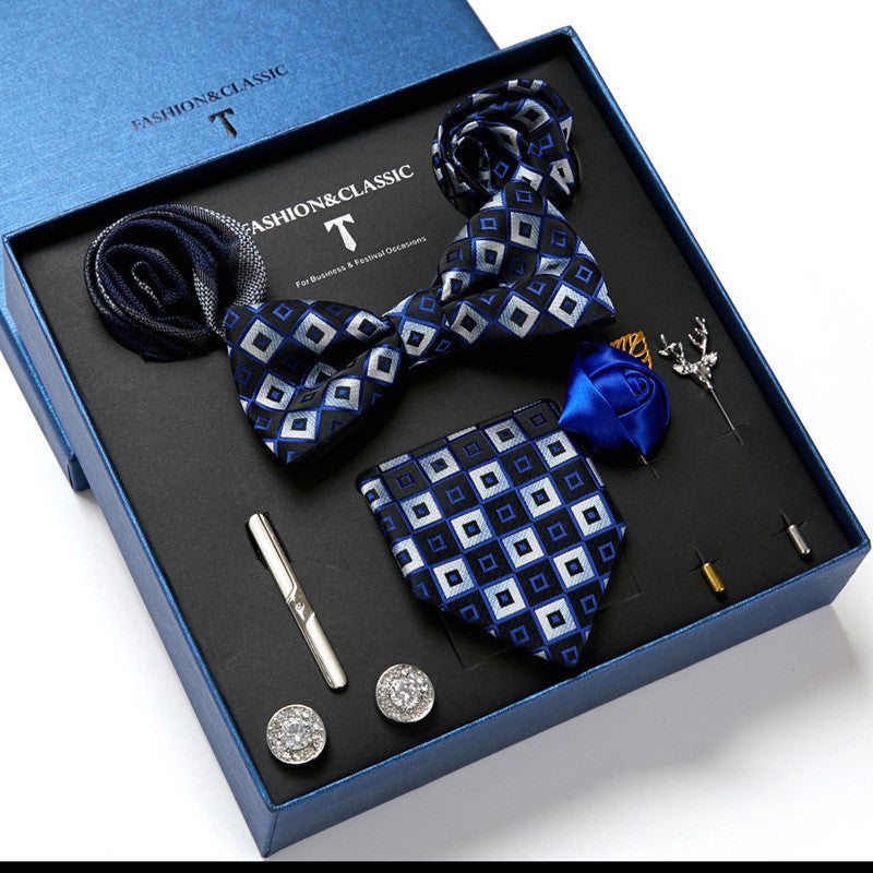 New Men's Gift Box Tie Fashion Business Striped Necktie Square Scarf Combination Set Gift Box Gift