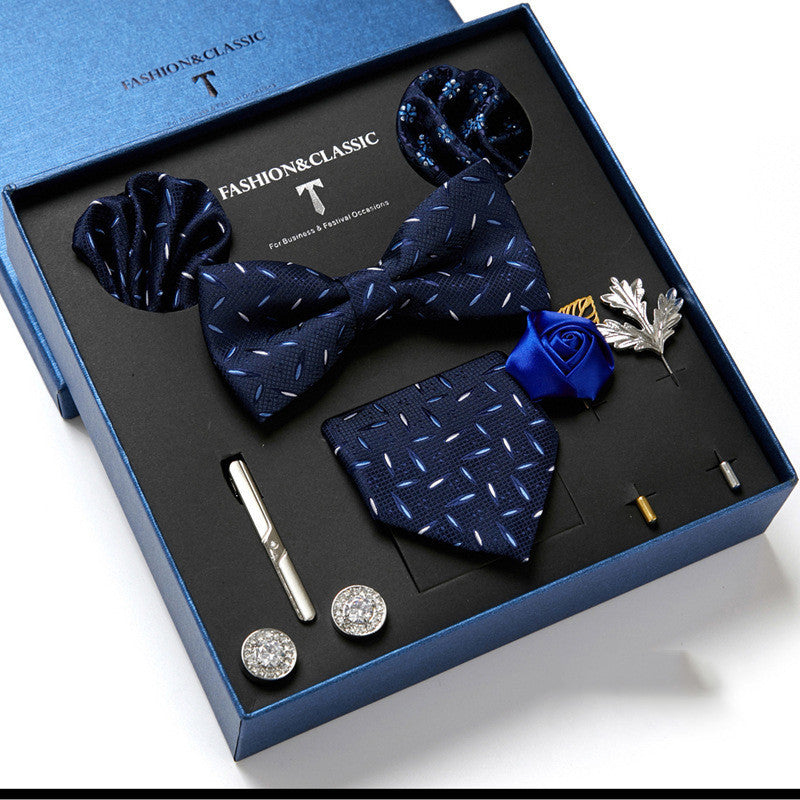 New Men's Gift Box Tie Fashion Business Striped Necktie Square Scarf Combination Set Gift Box Gift