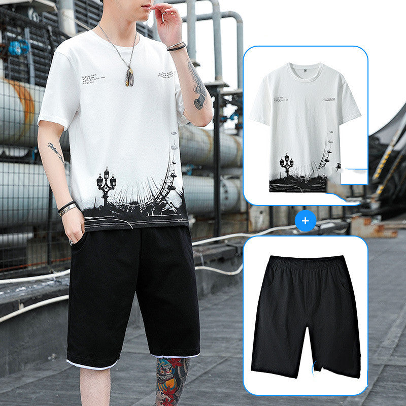 Men’s Sports Suit Men's Summer Cotton Short Sleeve Men’s T-Shirt Shorts suit