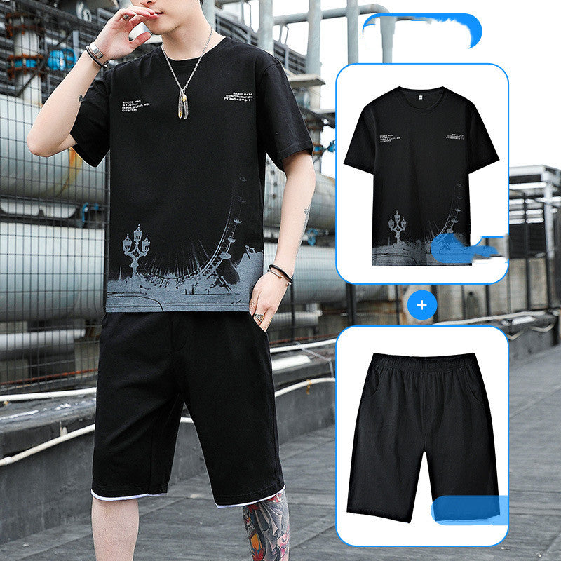 Men’s Sports Suit Men's Summer Cotton Short Sleeve Men’s T-Shirt Shorts suit