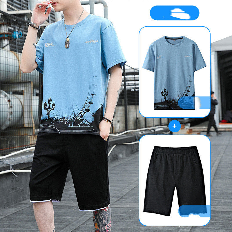 Men’s Sports Suit Men's Summer Cotton Short Sleeve Men’s T-Shirt Shorts suit