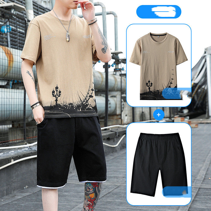 Men’s Sports Suit Men's Summer Cotton Short Sleeve Men’s T-Shirt Shorts suit