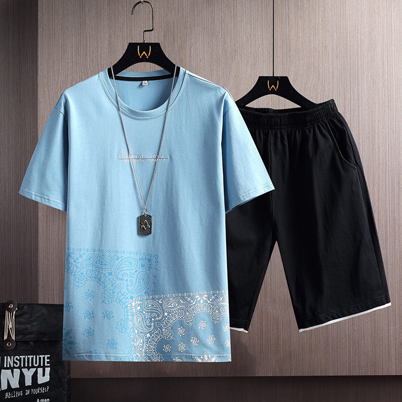 Men’s Sports Suit Men's Summer Cotton Short Sleeve Men’s T-Shirt Shorts suit