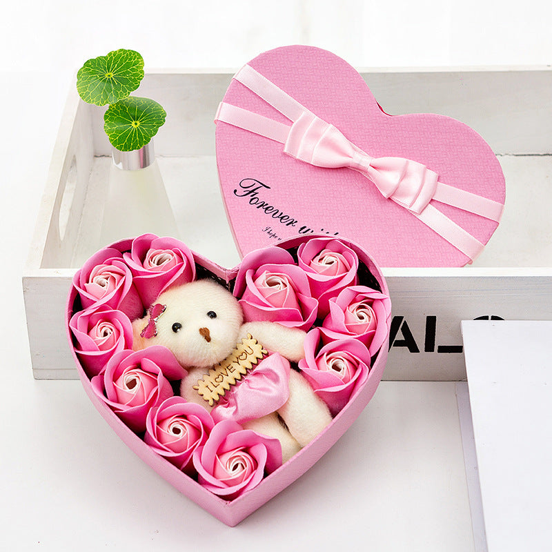 Gift Box for Valentine's Day flower rose with bear