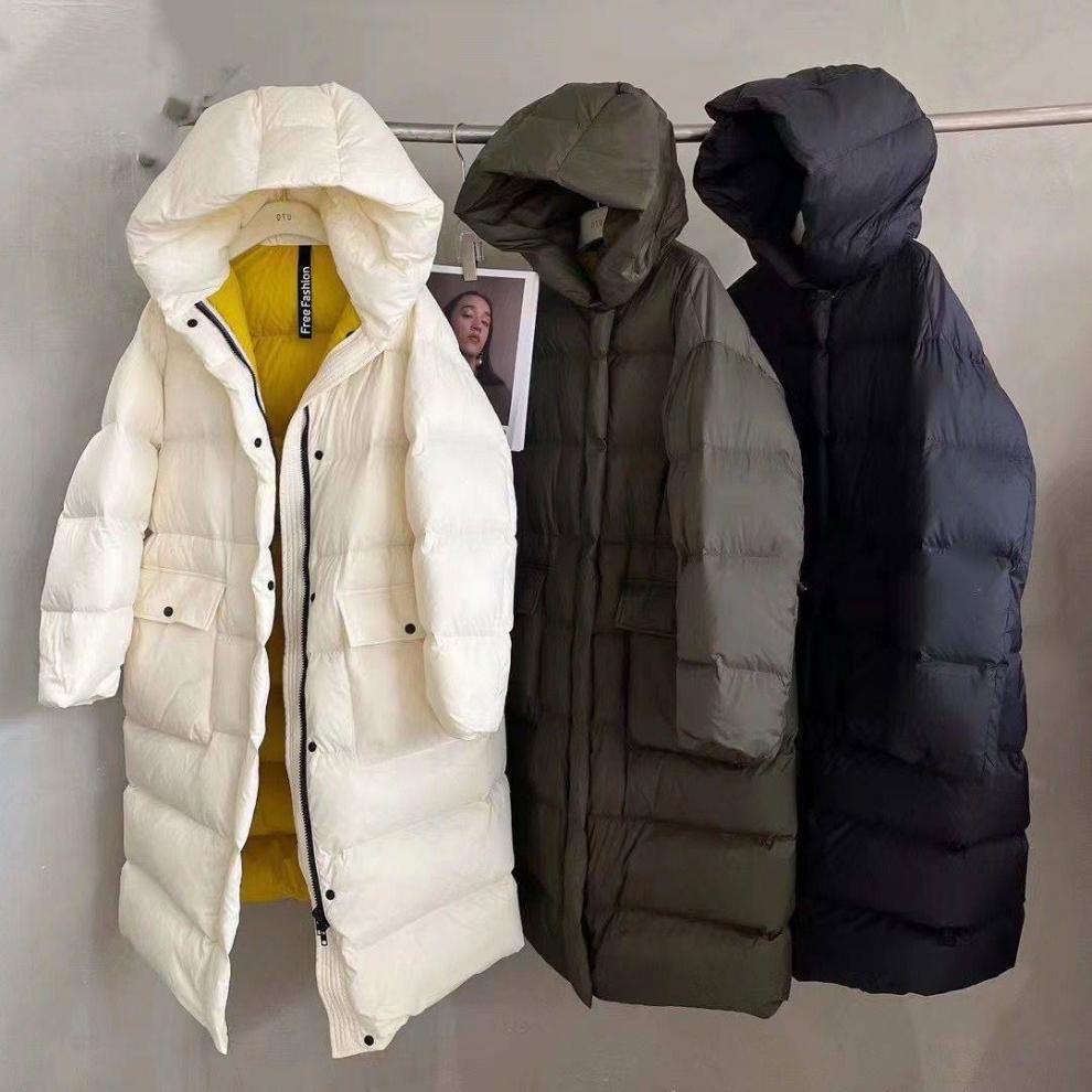 Woman Down Jacket Long Below-the-knee Length Winter Loose Hooded Thickened jacket