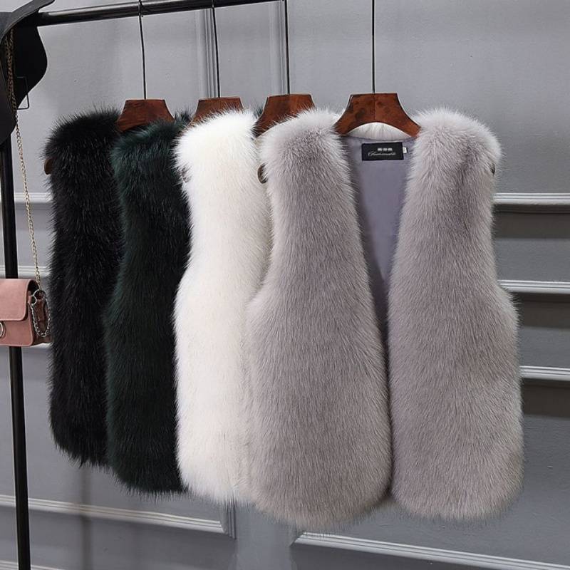 Women's Fox Fur vest Waistcoat Plus Cotton Furry Vest