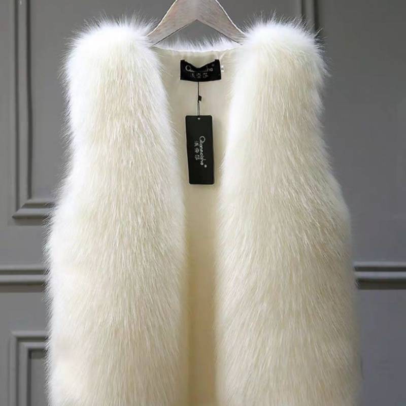 Women's Fox Fur vest Waistcoat Plus Cotton Furry Vest