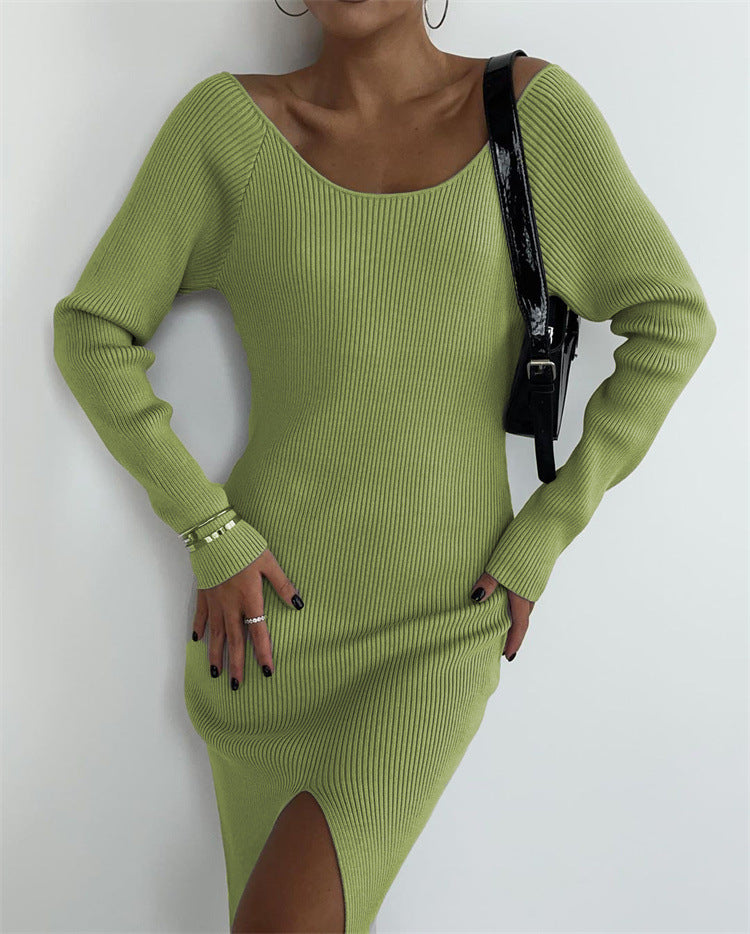 Long Sleeve Mid-length Skinny Knit Dress Women