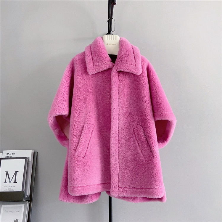 Women's Mid-length coat Loose Batwing Sleeve Lamb Fur Coat