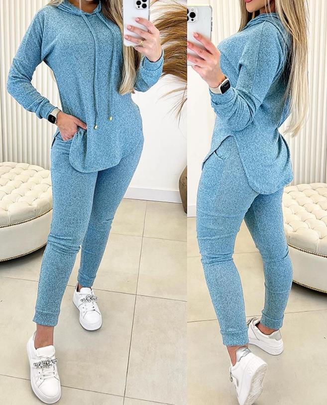 Women's Split Hooded Long Sleeve Sweater Suit