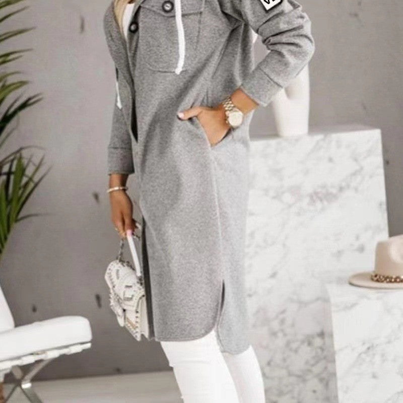 Woman’s fashion sleeve coat Hooded Button Long Sleeve Coat For Women