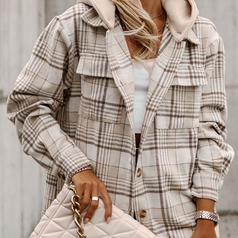 Woman sweater jacket Autumn New Plaid Long-sleeved Coat Women's Loose Casual